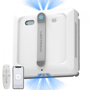 Raamreinigingsrobot Liectroux S9, met 2 Rollenborstels, 6-richtings Waterpompverneveling, Borstelloze Motor, 9KPa Zuigkracht, Geschikt voor Kozijnloos Glas, 8 Microschakelaars, 2-in-1 Veiligheidstouw & Stroomkabel, APP- & Afstandsbediening, Spraakmeldingen